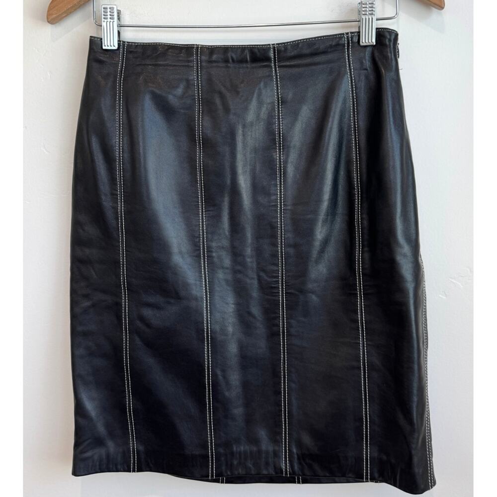 Vintage 1990s Escada Black Leather Pencil Skirt EU 36 US 4-6
